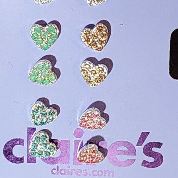 5 Pairs Claire's Sensitive Solutions Crystal Heart Pierced Earring Variety Pack - Picture 3 of 17